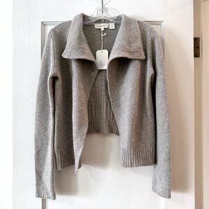 INHABIT | Light Gray 100% Cashmere Shawl‑Collar Open-Front Cardigan S